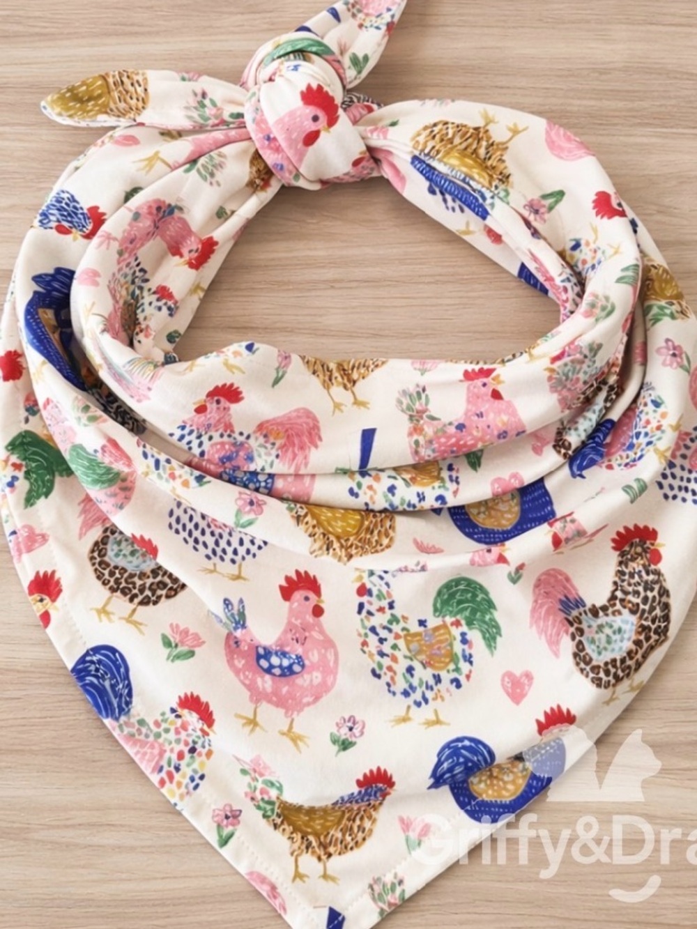 Dog Bandana with Colorful Rooster Print